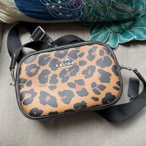Coach Jamie Camera Bag crossbody with Signature Canvas and Leopard print